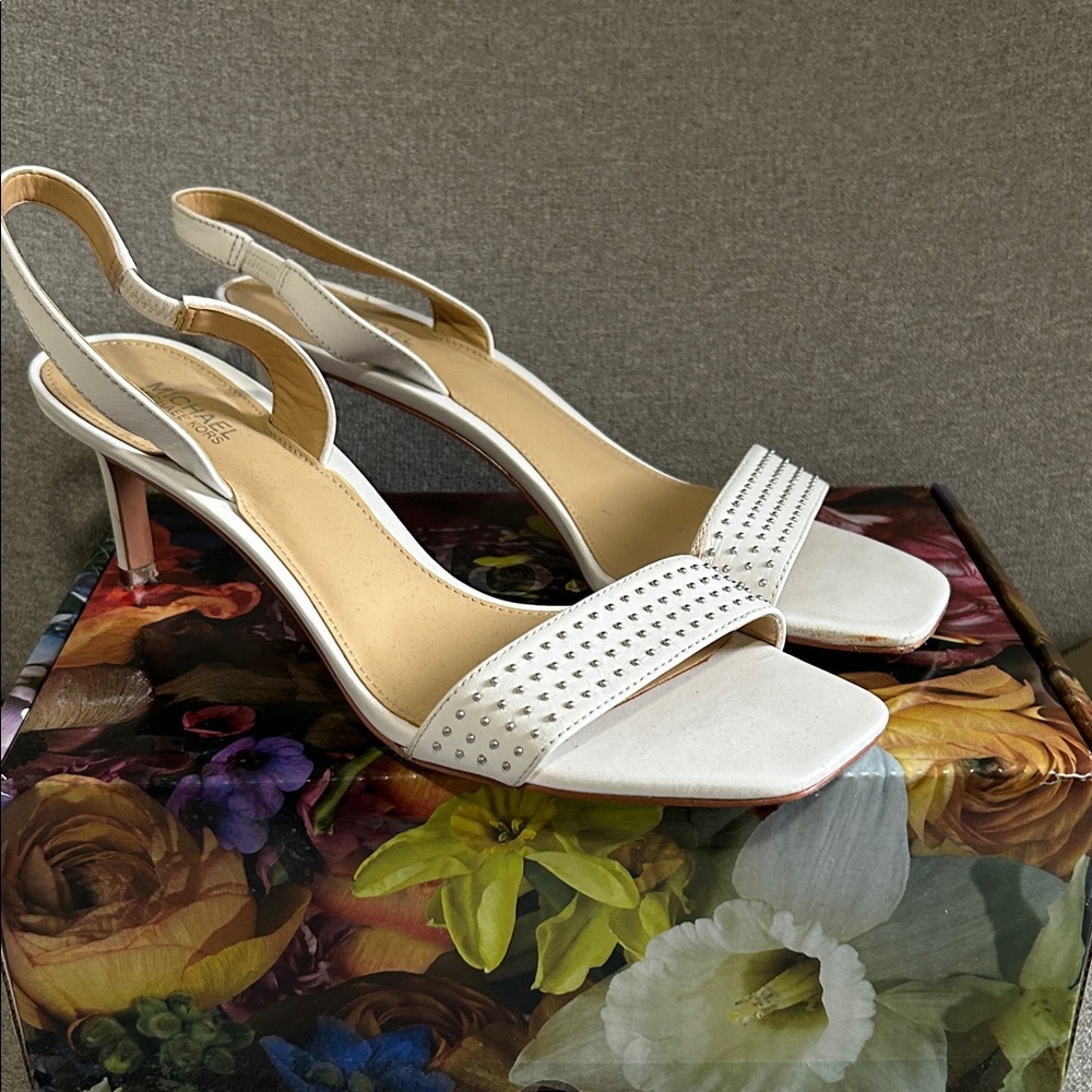 MICHAEL Michael Kors White Studded Slingback Heels